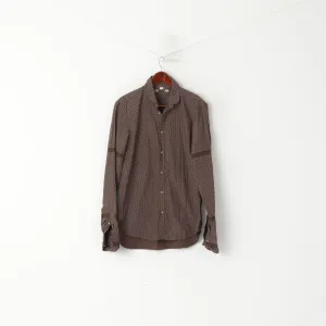 Diesel Men L (M) Casual Shirt Brown Cotton Tiny Snowflake Pattern Long Sleeve Top