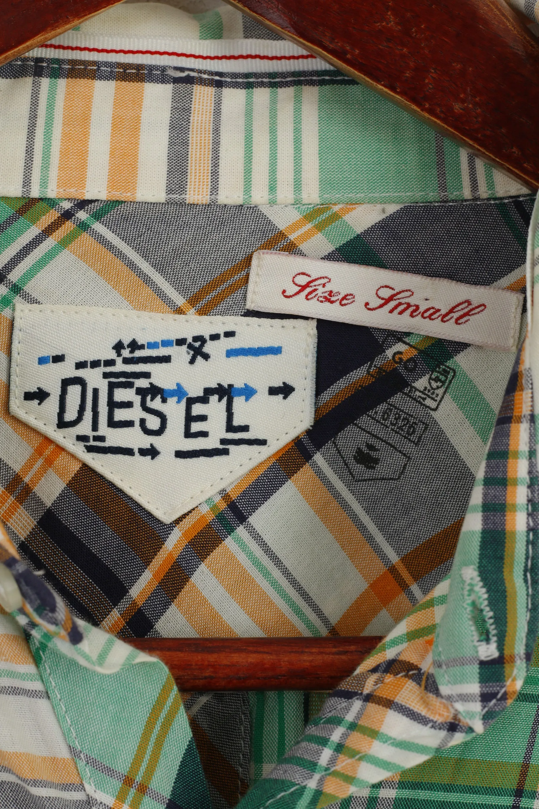 Diesel Men S Casual Shirt Green Cotton Checkered Zip Pocket Long Sleeve Top