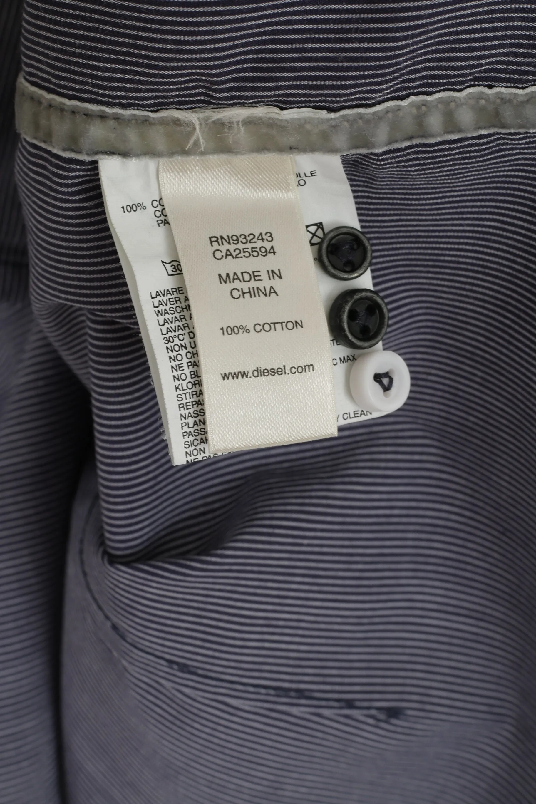 Diesel Men XL (L) Casual Shirt Blue Striped Cotton Long Sleeve Button Down Collar Top