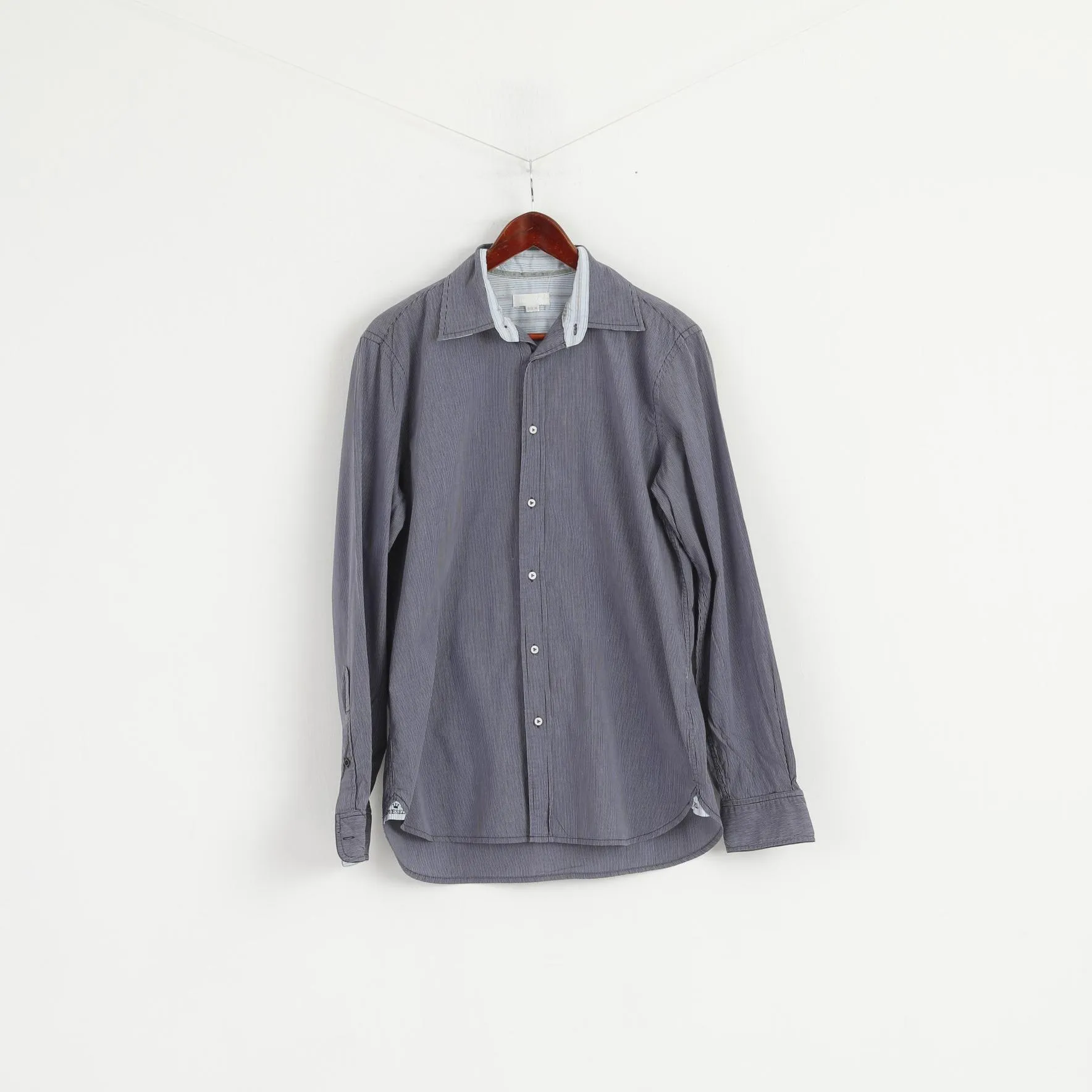 Diesel Men XL (L) Casual Shirt Blue Striped Cotton Long Sleeve Button Down Collar Top