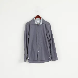 Diesel Men XL (L) Casual Shirt Blue Striped Cotton Long Sleeve Button Down Collar Top