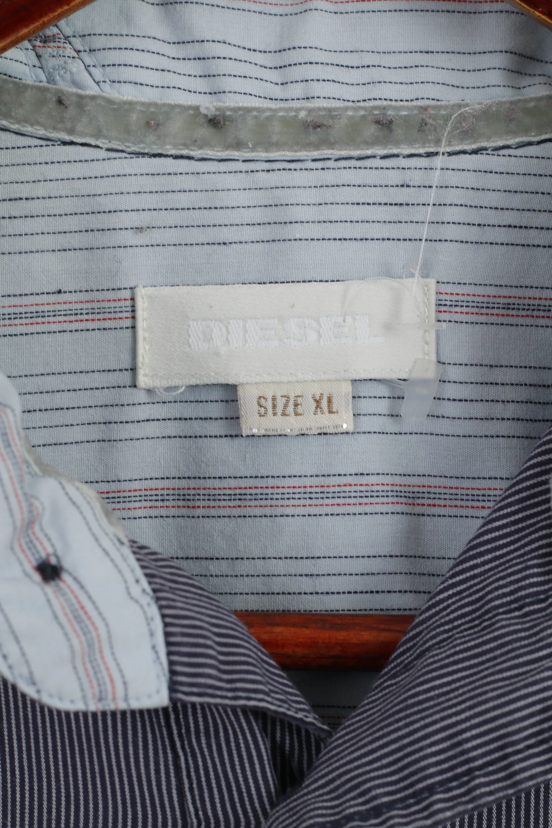 Diesel Men XL (L) Casual Shirt Blue Striped Cotton Long Sleeve Button Down Collar Top