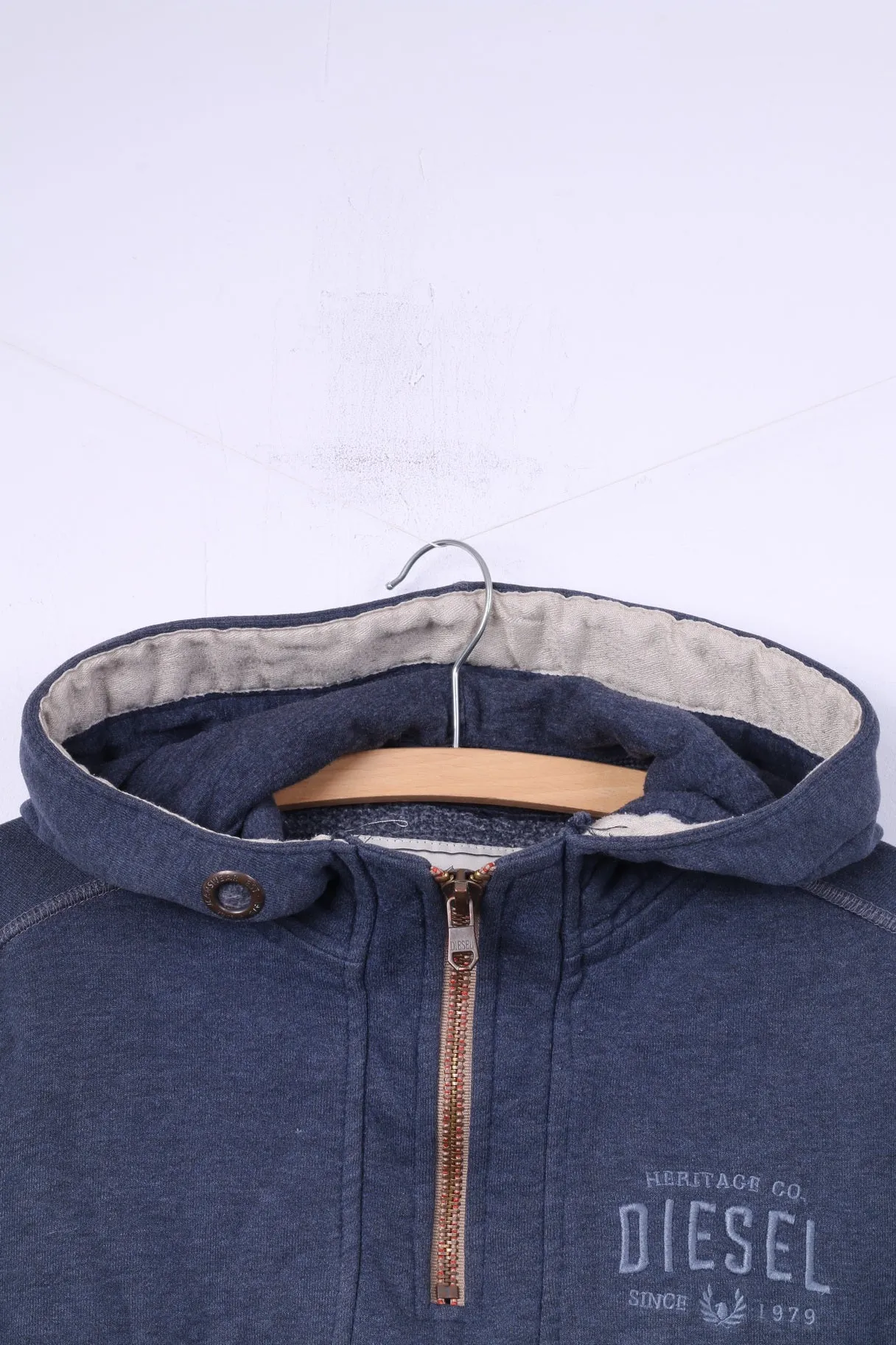 Diesel Mens S Sweatshirt Hooded Blue Sportswear Top Zip Neck