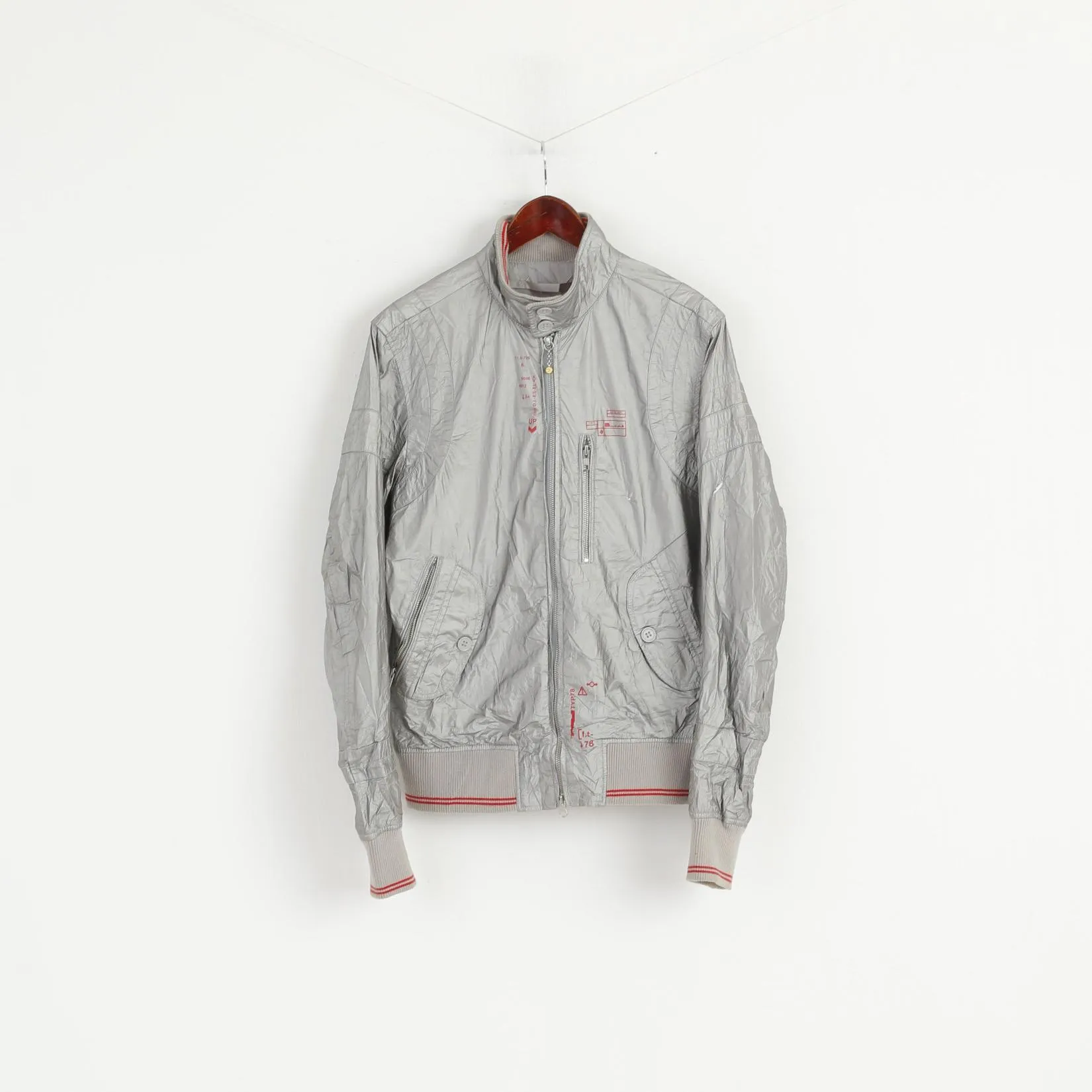 Diesel Women L Jacket Silver Shiny Full Zipper Bomber  Typ 78 Project Space Top
