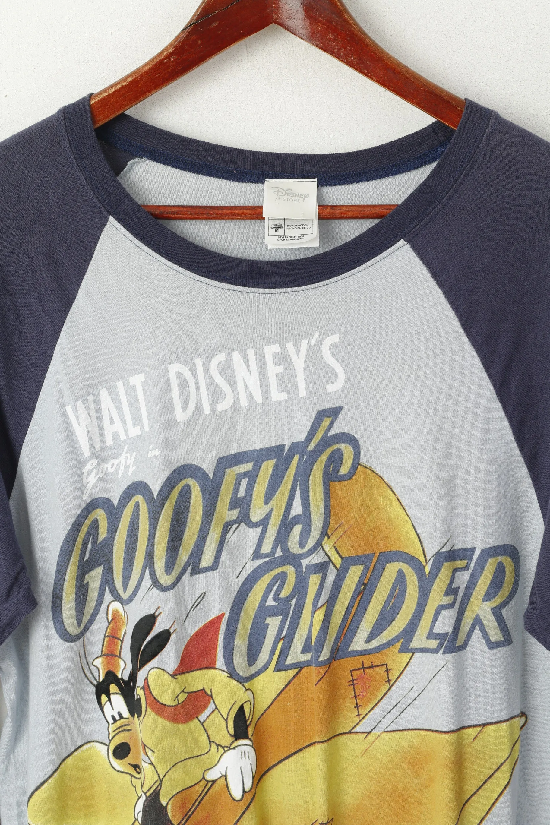Disney Store Men M Shirt Blue Goofys Glider Long Sleeve Crew Neck Cotton Top
