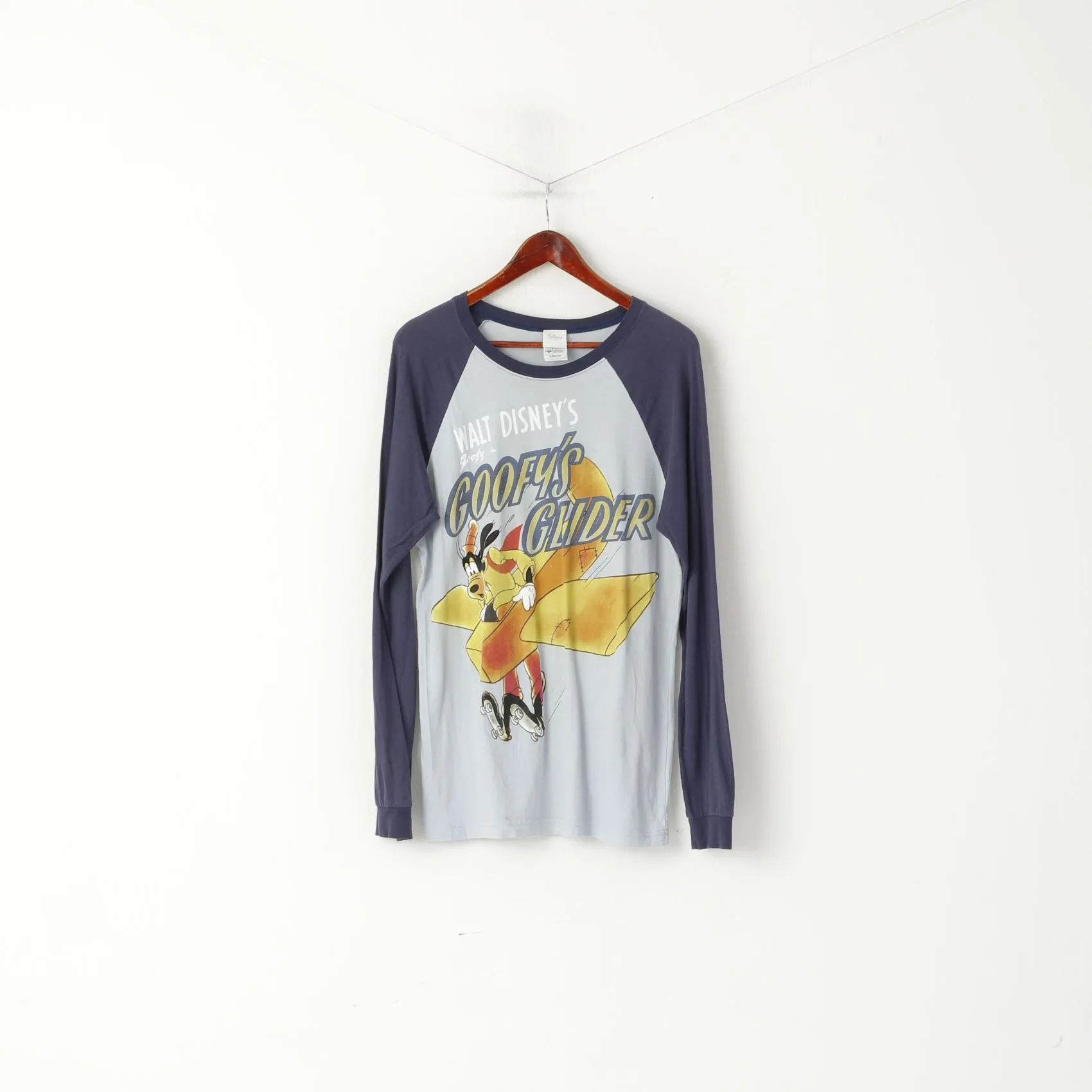 Disney Store Men M Shirt Blue Goofys Glider Long Sleeve Crew Neck Cotton Top