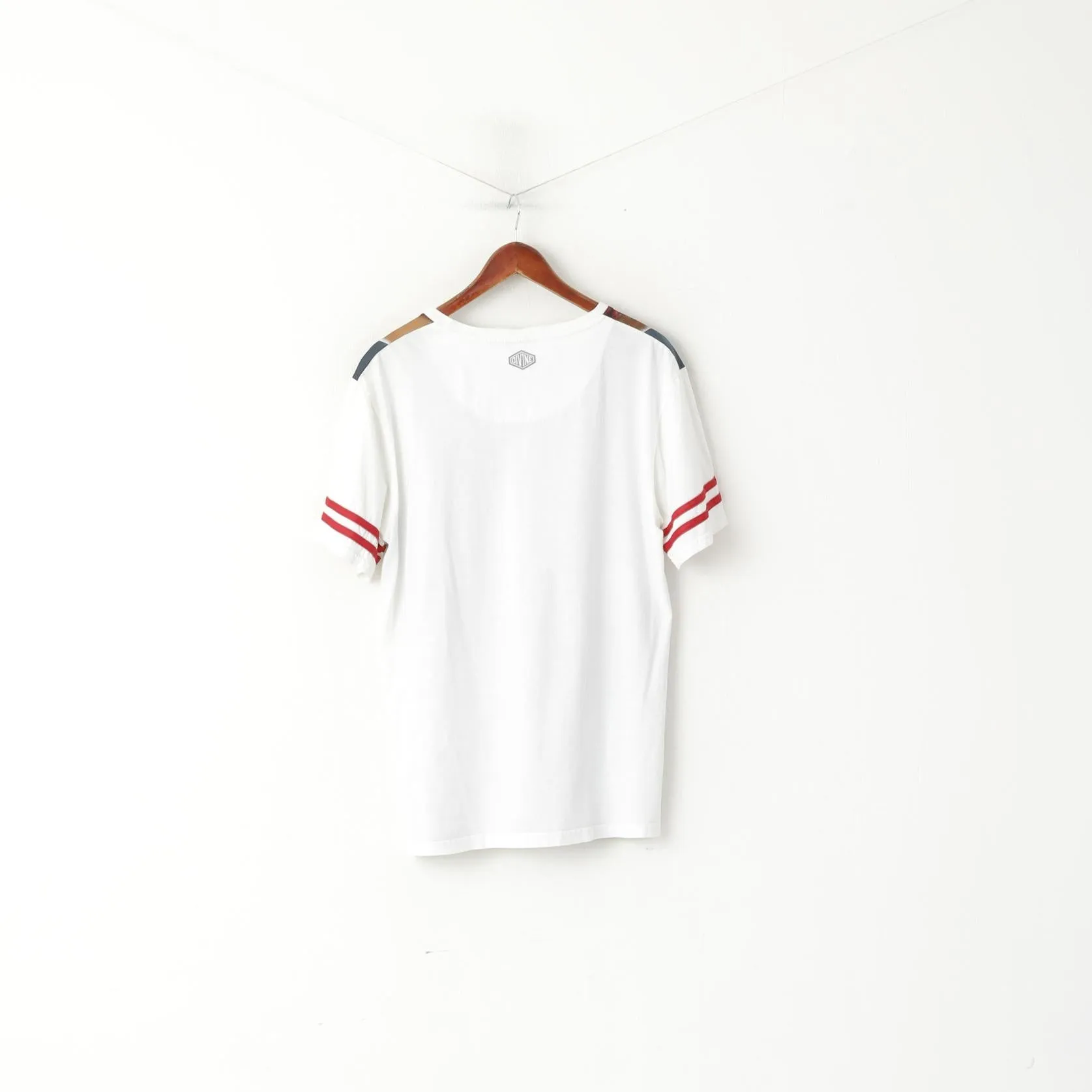 Divine Men 2XL (XL) Shirt White Cotton Graphic England Football Mesh Front Top