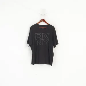 DKNY Men XL T- Shirt Black Cottopn Soft Big Logo Stretch Short Sleeve Top