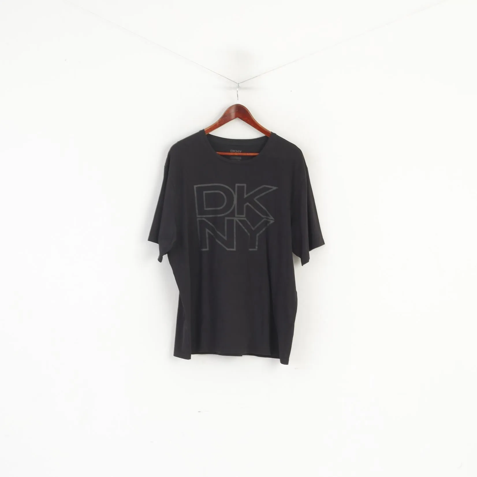 DKNY Men XL T- Shirt Black Cottopn Soft Big Logo Stretch Short Sleeve Top