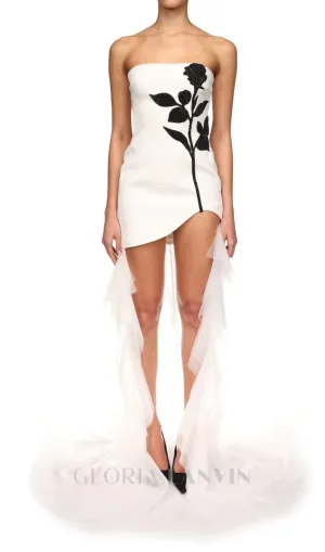DOROTHY OFF-SHOULDER CONTRAST FLOWER GOWN IN WHITE Gloria Lanvin