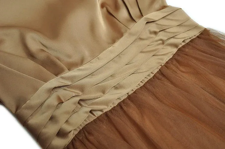DOUBLE LAYER MESH SATIN LONG SLEEVE MAXI DRESS Gloria Lanvin