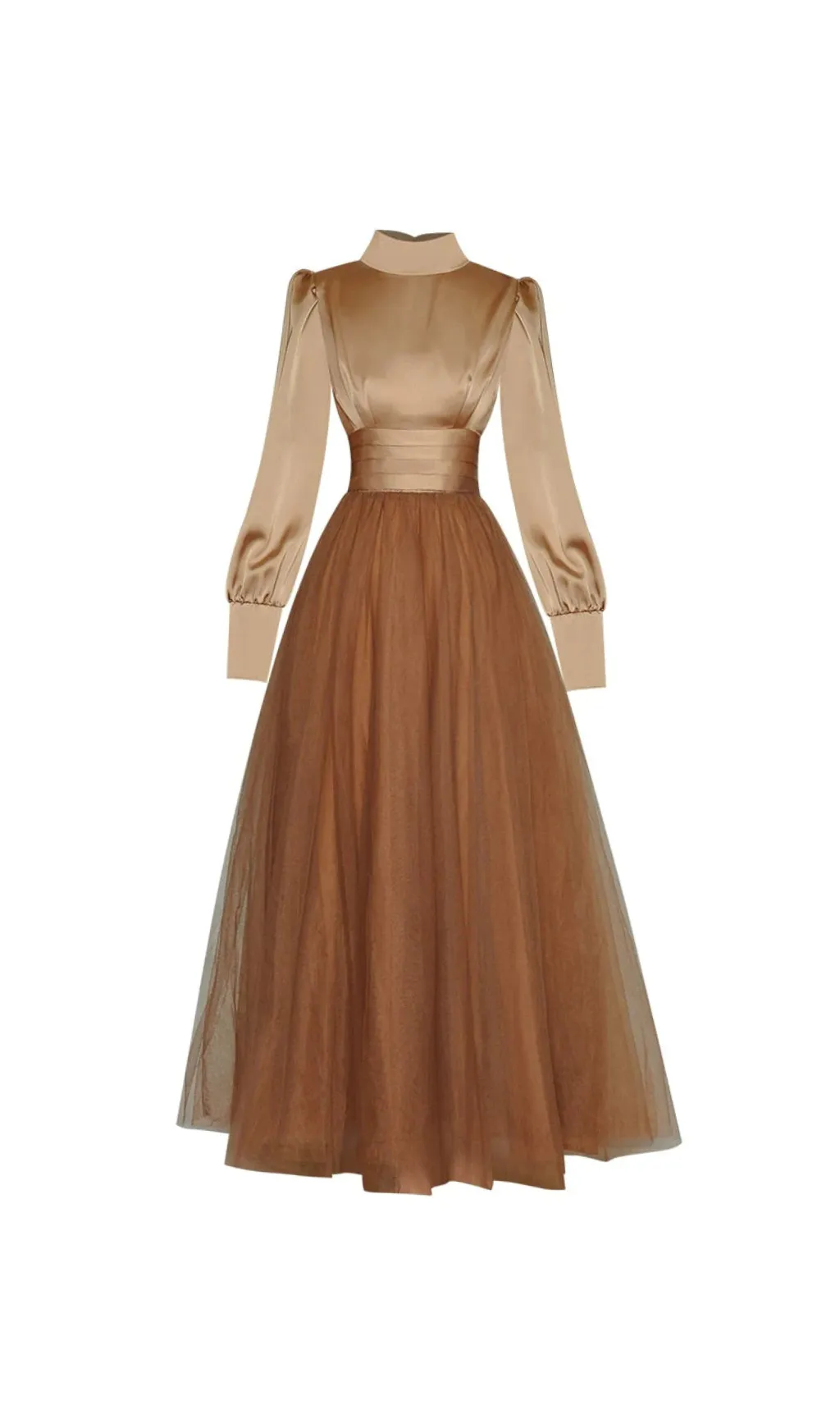DOUBLE LAYER MESH SATIN LONG SLEEVE MAXI DRESS Gloria Lanvin