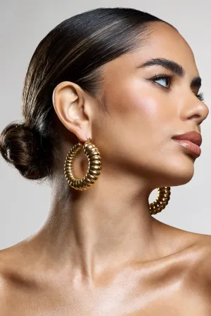 Dover | Gold Chunky Ribbed Hoop Earrings Club L London