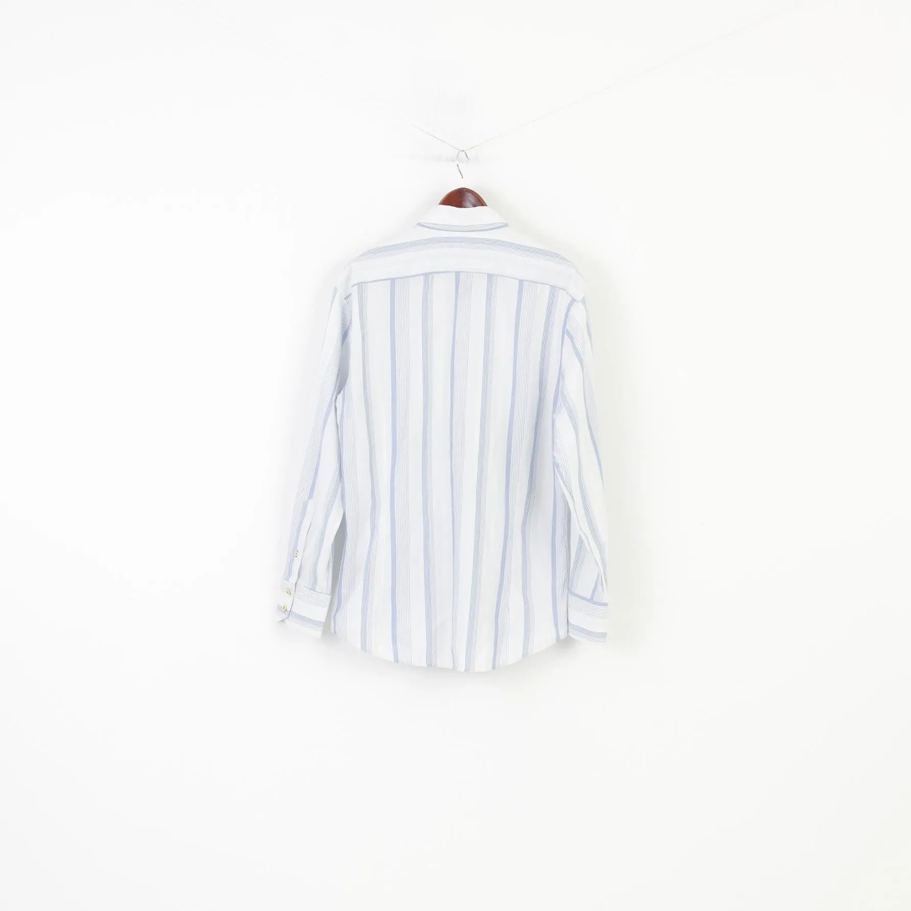 Duck And Cover Men L Casual Shirt Striped Blue Long Sleeve Collar Cotton Top