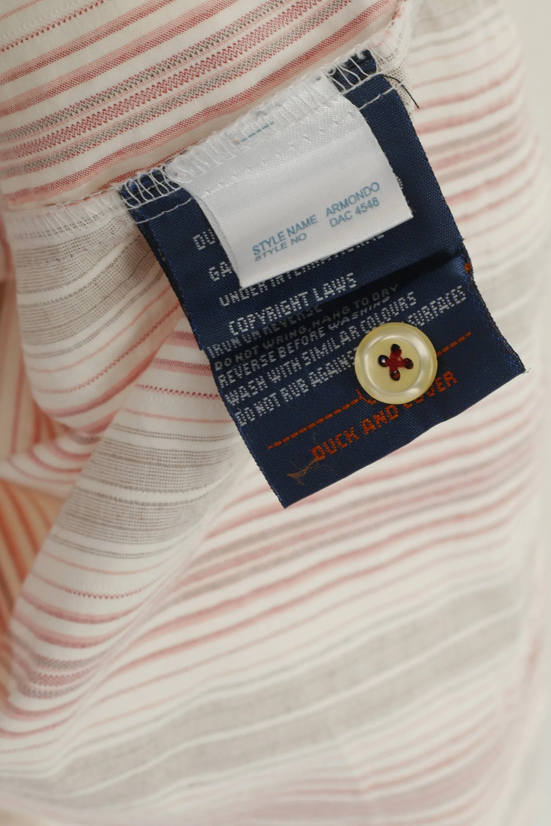 Duck and Cover Men L (M) Casual Shirt Beige Striped Armondo Style Short Sleeve Top