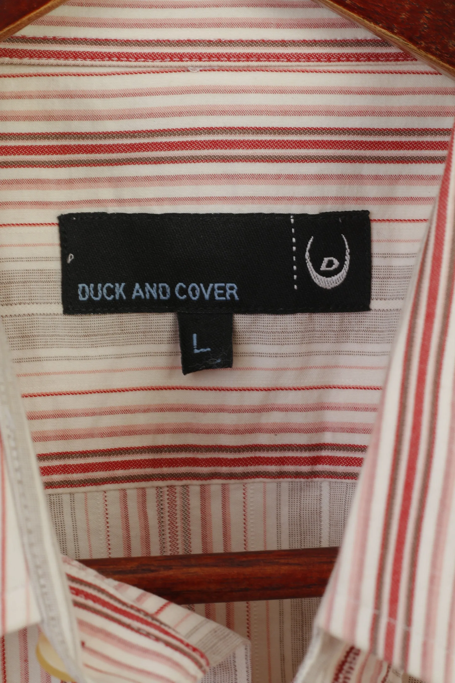 Duck and Cover Men L (M) Casual Shirt Beige Striped Armondo Style Short Sleeve Top