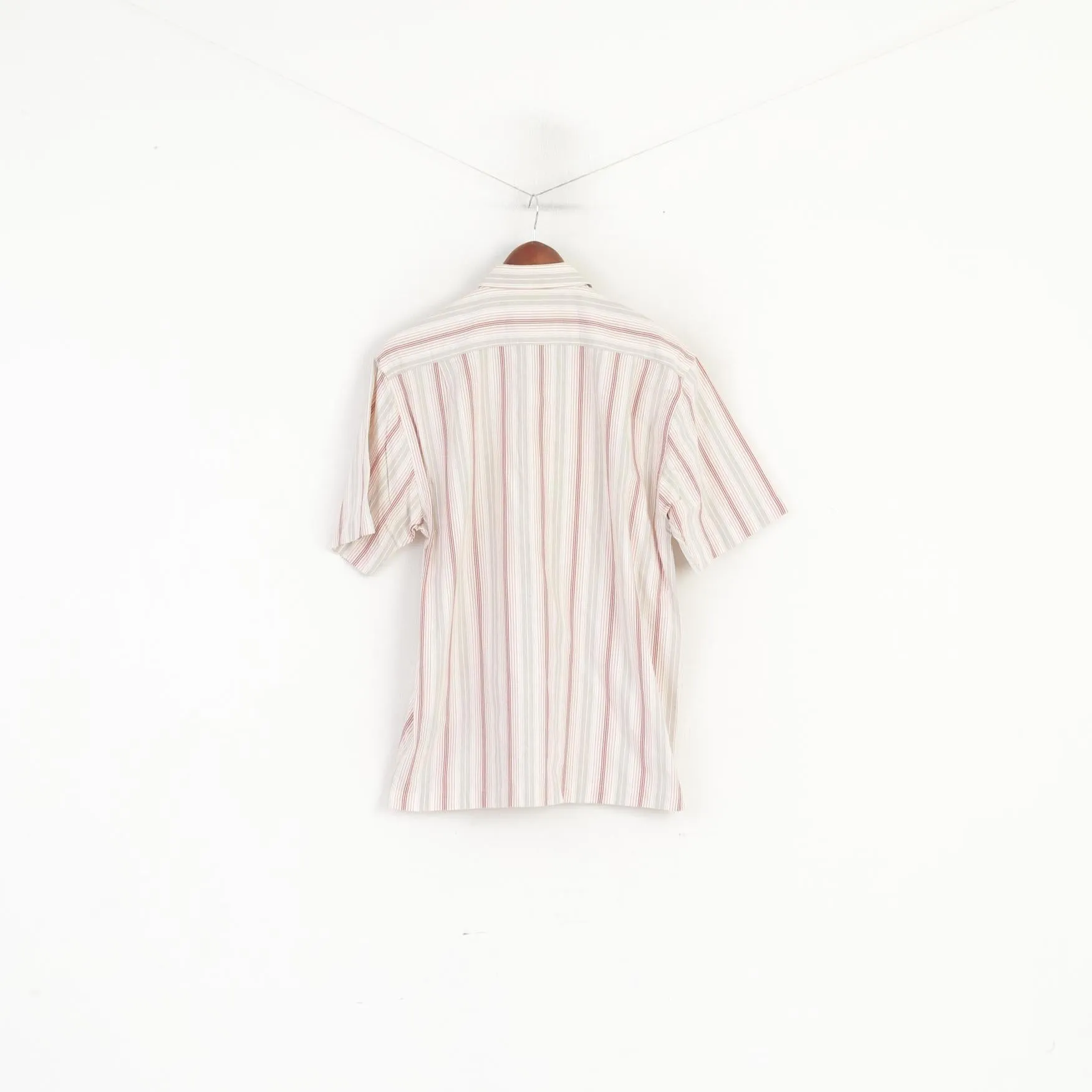 Duck and Cover Men L (M) Casual Shirt Beige Striped Armondo Style Short Sleeve Top