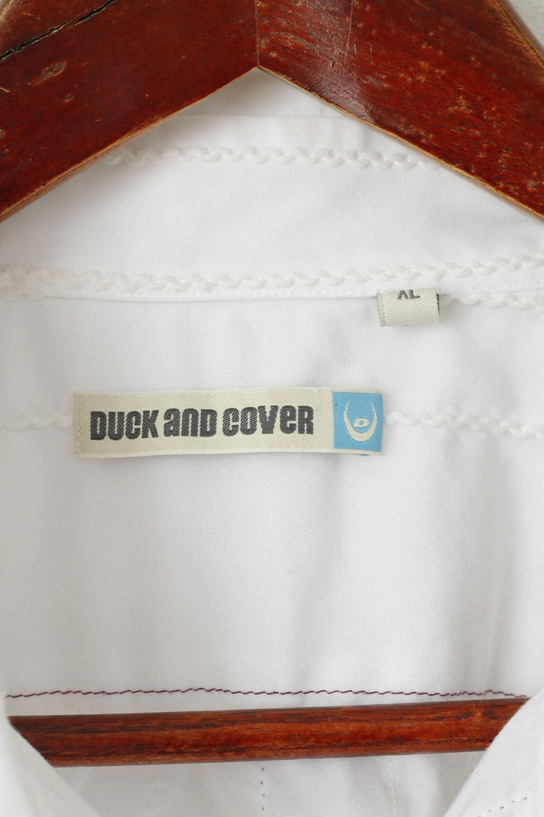Duck And Cover Men XL Casual Shirt White Cotton Striped Texture Long Sleeve Top