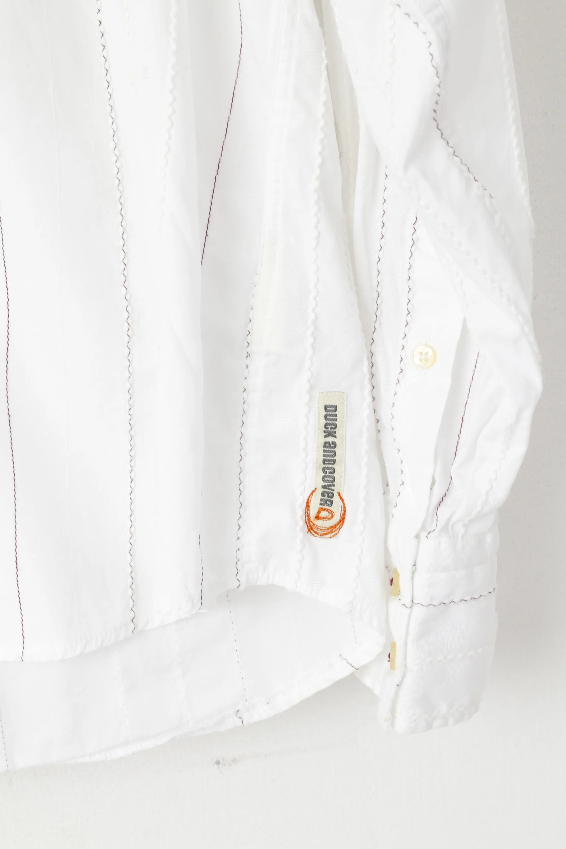 Duck And Cover Men XL Casual Shirt White Cotton Striped Texture Long Sleeve Top