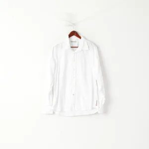 Duck And Cover Men XL Casual Shirt White Cotton Striped Texture Long Sleeve Top