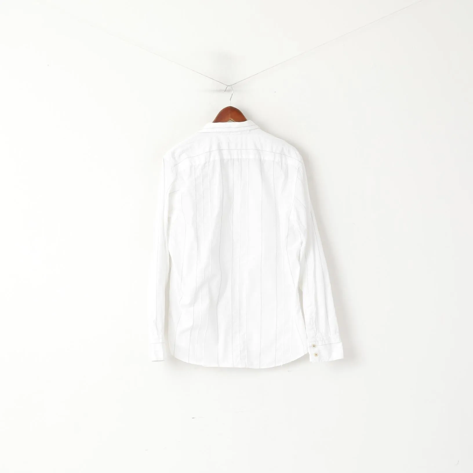Duck And Cover Men XL Casual Shirt White Cotton Striped Texture Long Sleeve Top
