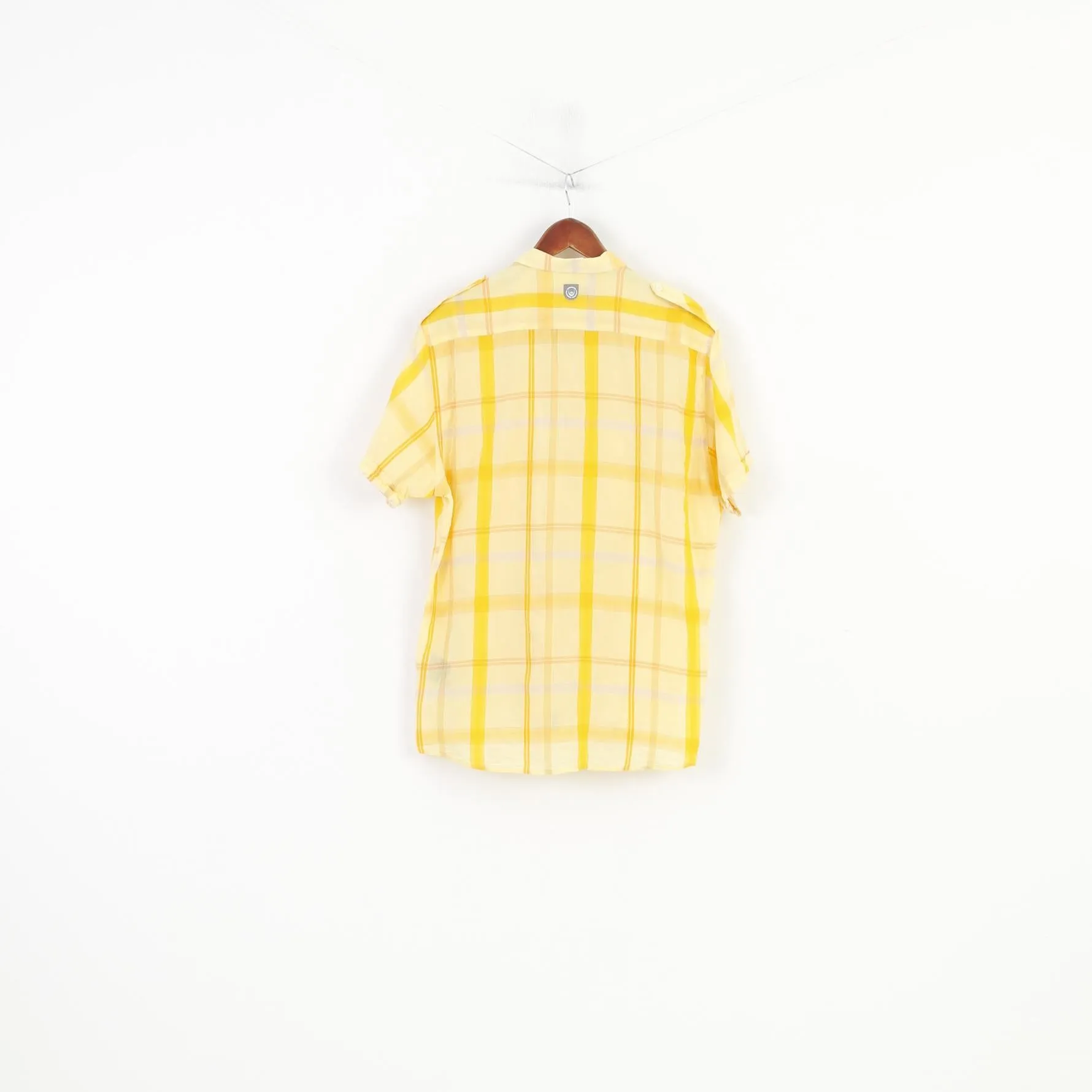 Duck and Cover Men XL Casual Shirt Yellow Checkered Short Sleeve Cotton Classic Pockets Vintage Top