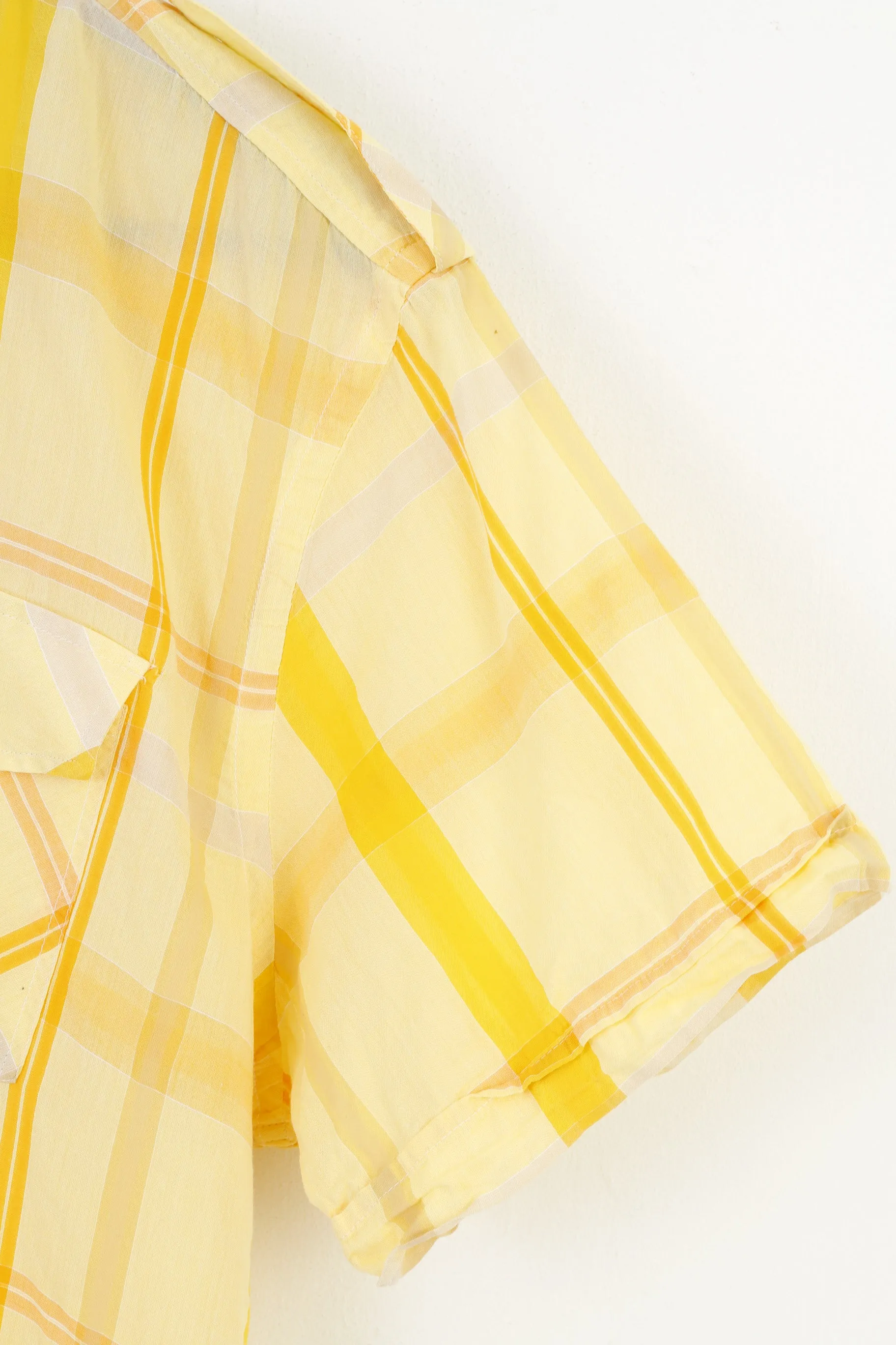 Duck and Cover Men XL Casual Shirt Yellow Checkered Short Sleeve Cotton Classic Pockets Vintage Top