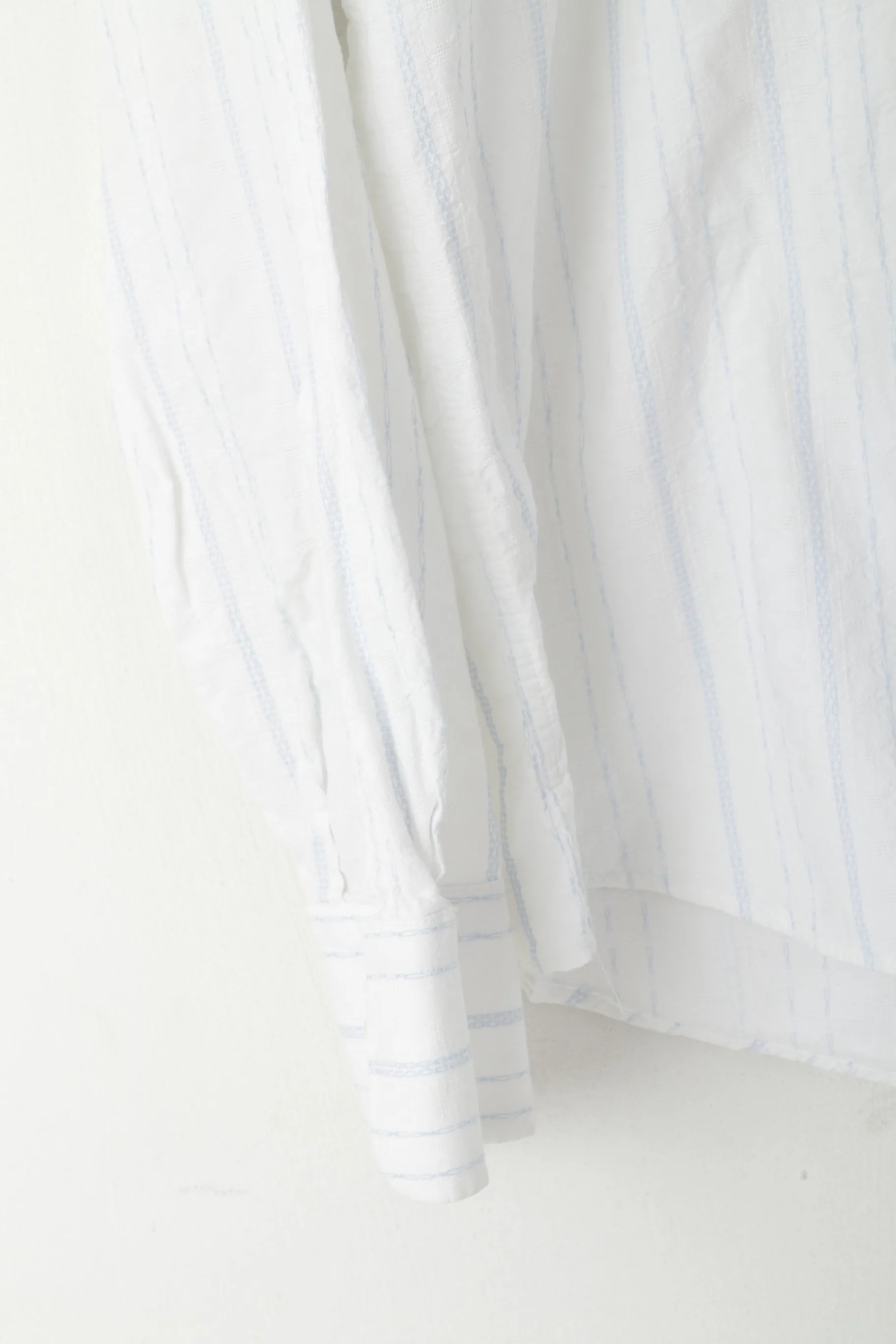 Duck and Cover Men XL (L) Casual Shirt White Cotton Striped Texture Long Sleeve Top