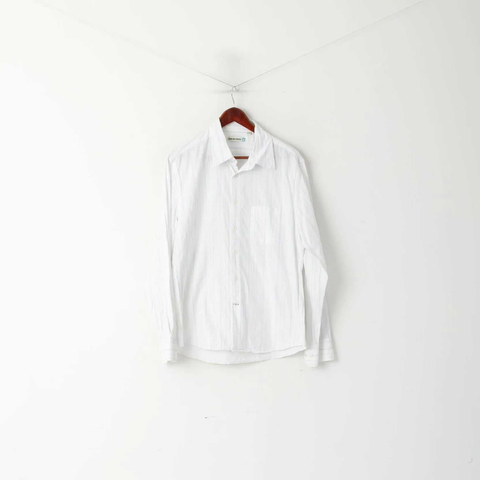 Duck and Cover Men XL (L) Casual Shirt White Cotton Striped Texture Long Sleeve Top