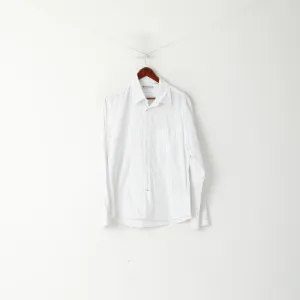 Duck and Cover Men XL (L) Casual Shirt White Cotton Striped Texture Long Sleeve Top