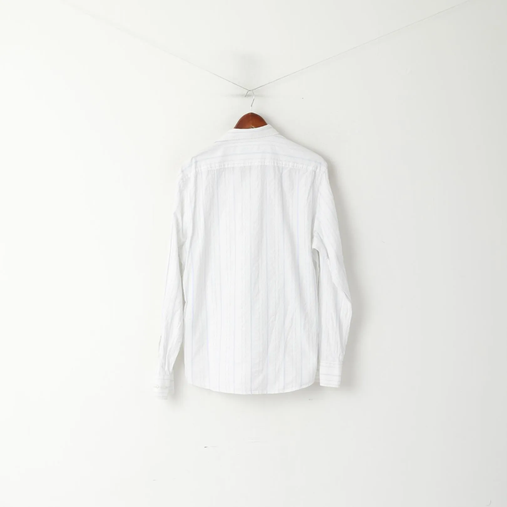 Duck and Cover Men XL (L) Casual Shirt White Cotton Striped Texture Long Sleeve Top
