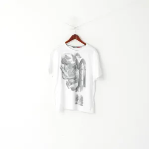 Duck and Cover Men XL (L) T- Shirt White Cotton Graphic Crew Neck Pug Jeatpag Top
