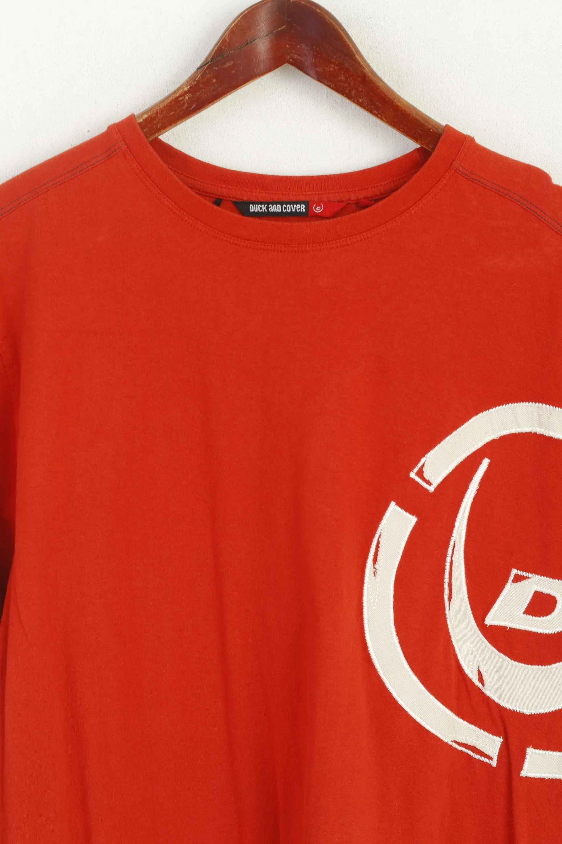 Duck And Cover Men XL T- Shirt Orange Cotton Crew Neck Classic Sport Top