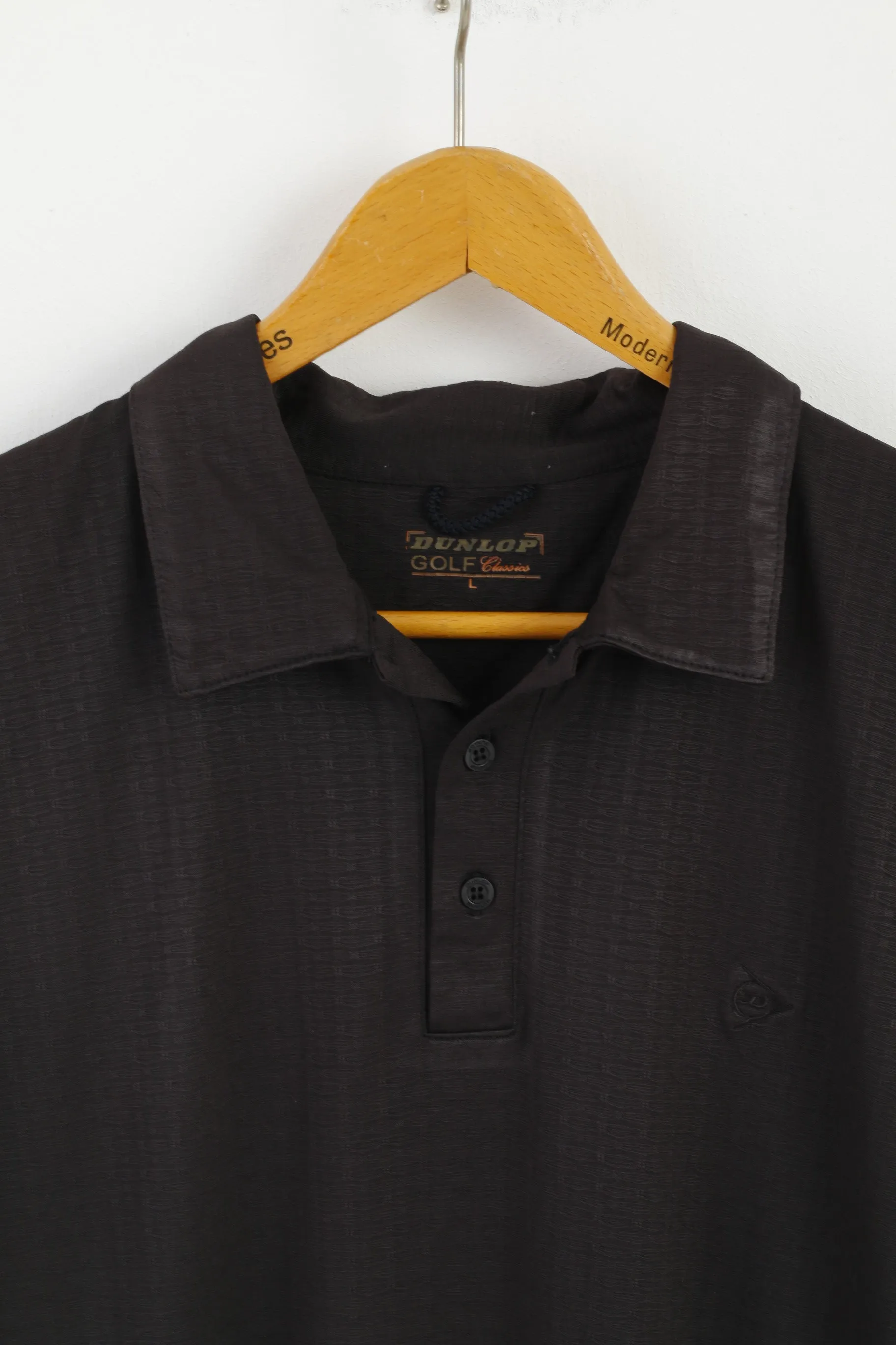 Dunlop Golf Classic Men L Polo Shirt  Black Shiny  Detailed Buttons Plain Top