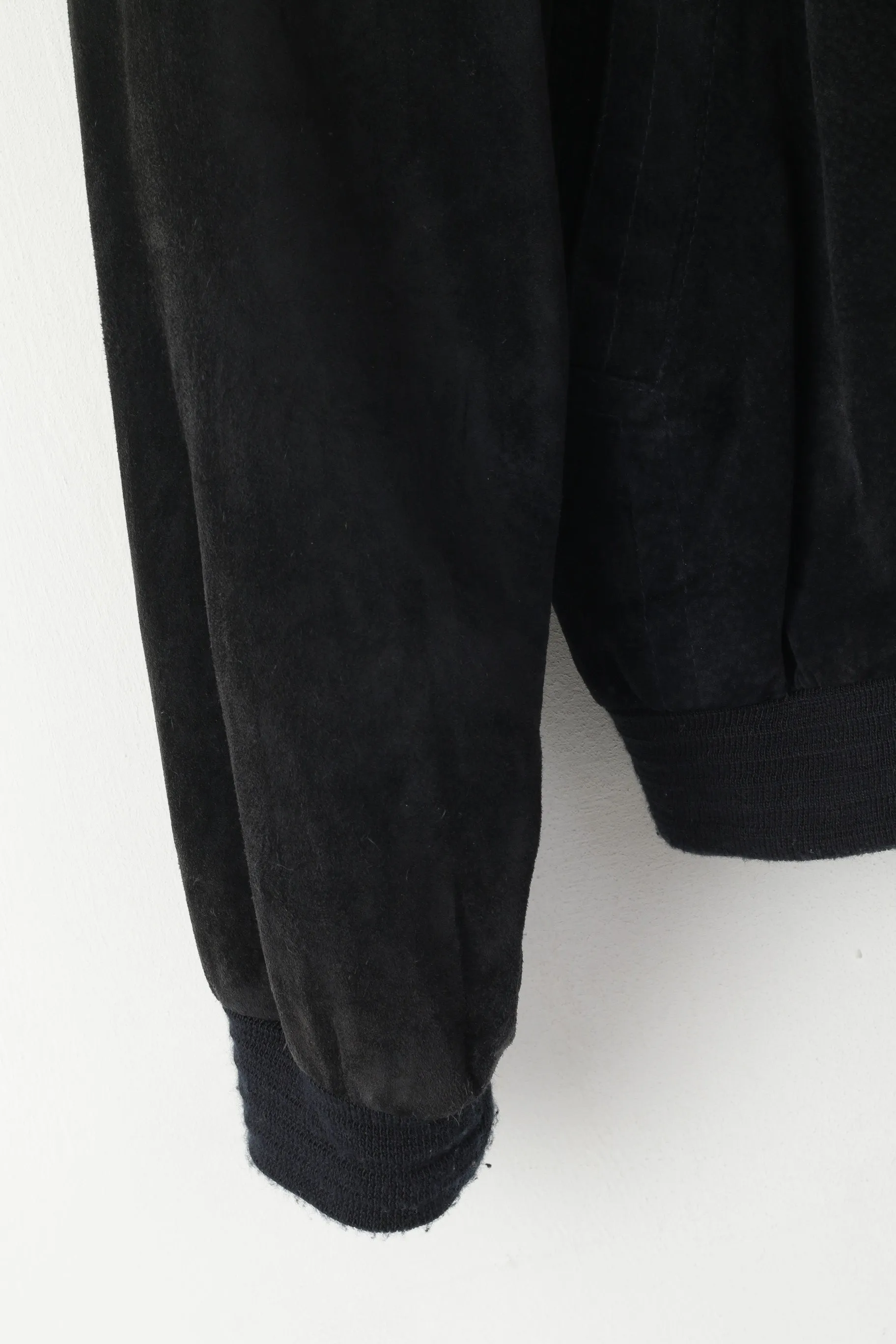 Echt Leder Men 54 L Bomber Jacket Black Vintage Leather Velour Biker Full Zipper Top