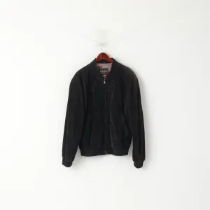 Echt Leder Men 54 L Bomber Jacket Black Vintage Leather Velour Biker Full Zipper Top