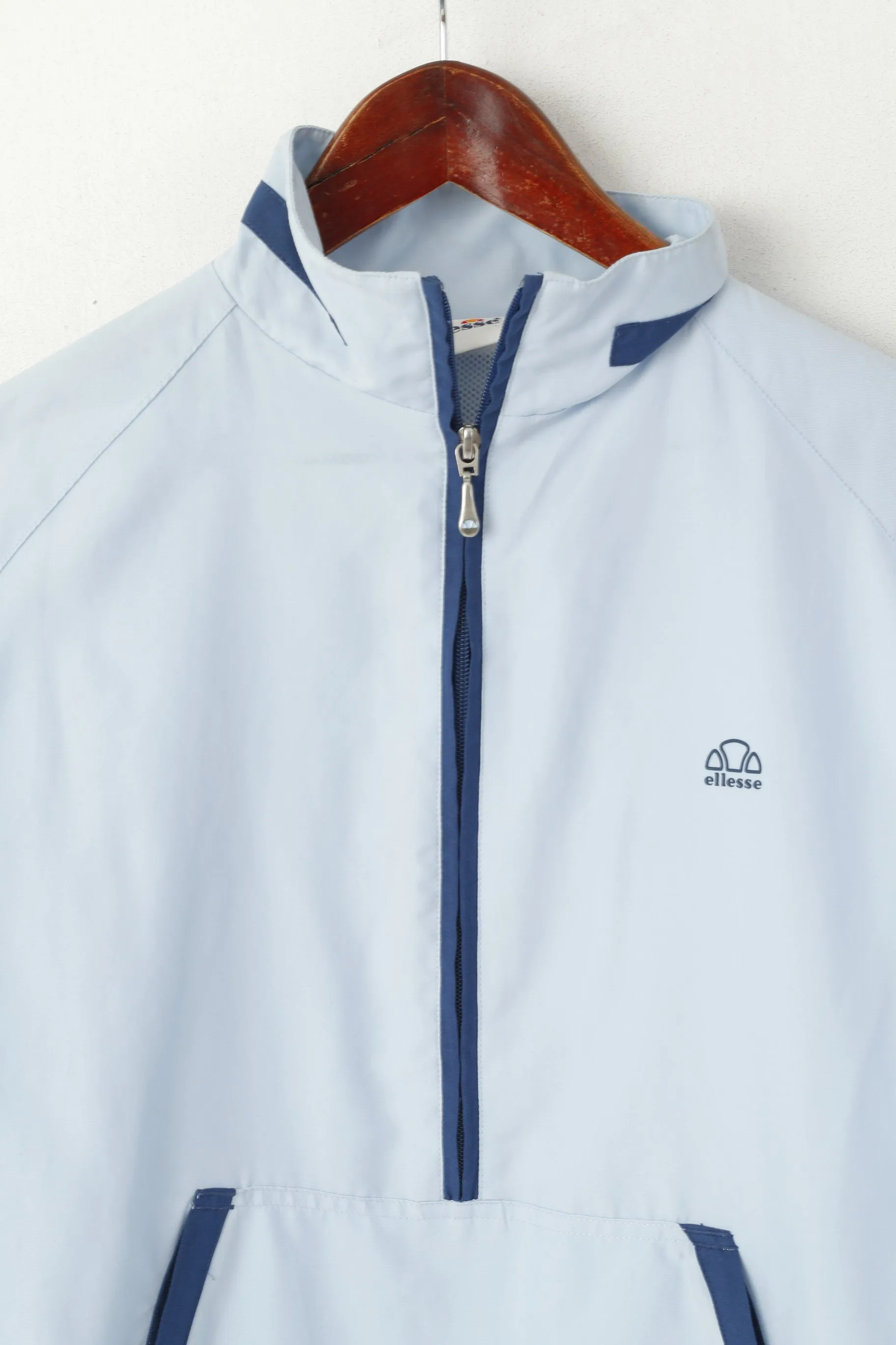 Ellesse Women 16 38'' M Pullover Jacket Ligh Blue Sport Zip Neck Active Top