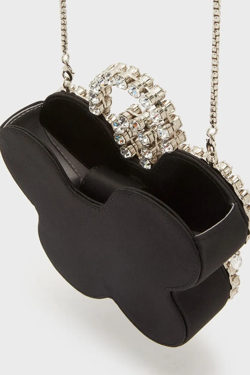 Elysa Flower Diamante Satin Clutch - Black Gloria Lanvin
