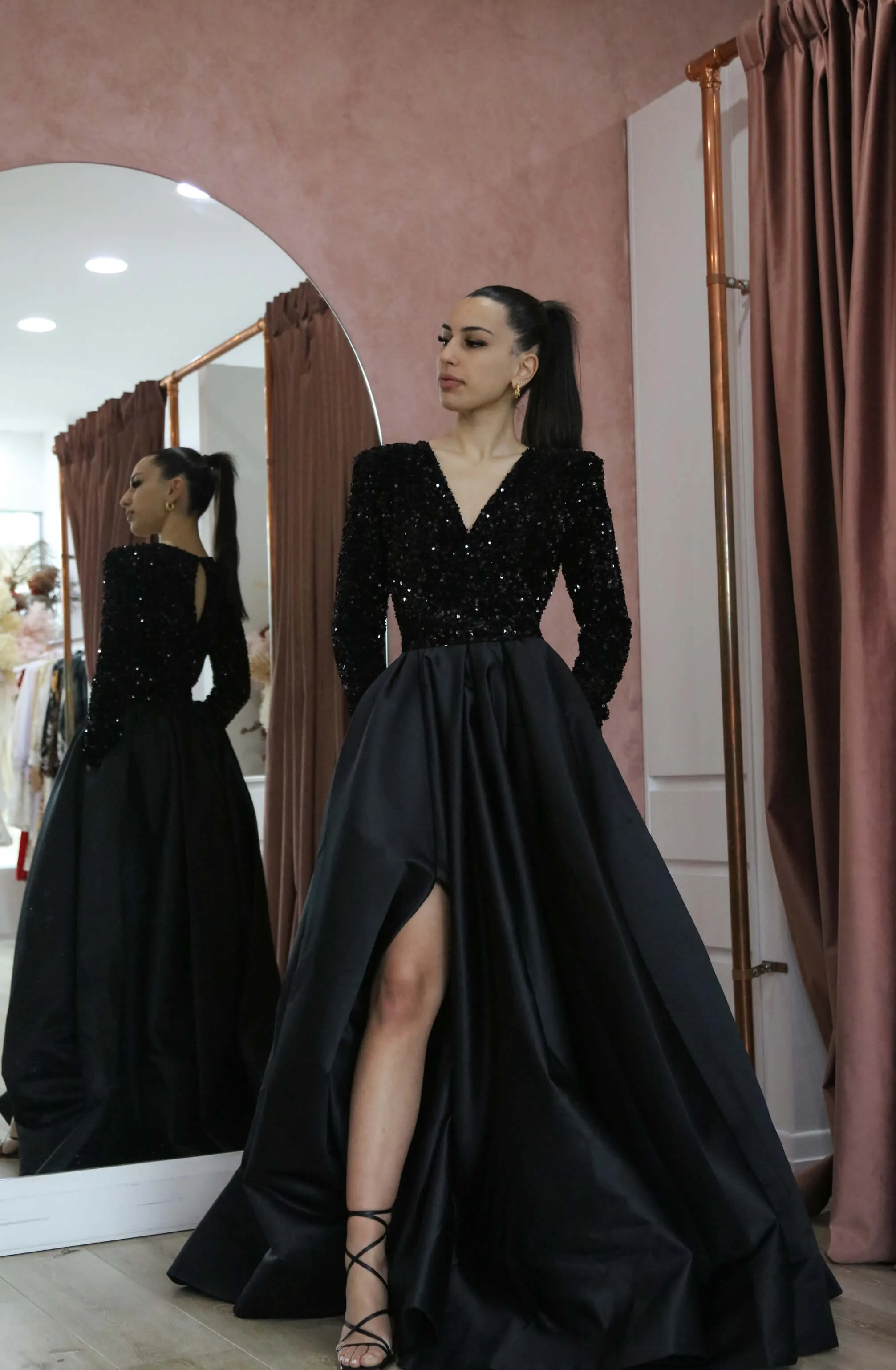 Eminent Black Sequin Gown by Lia Stublla