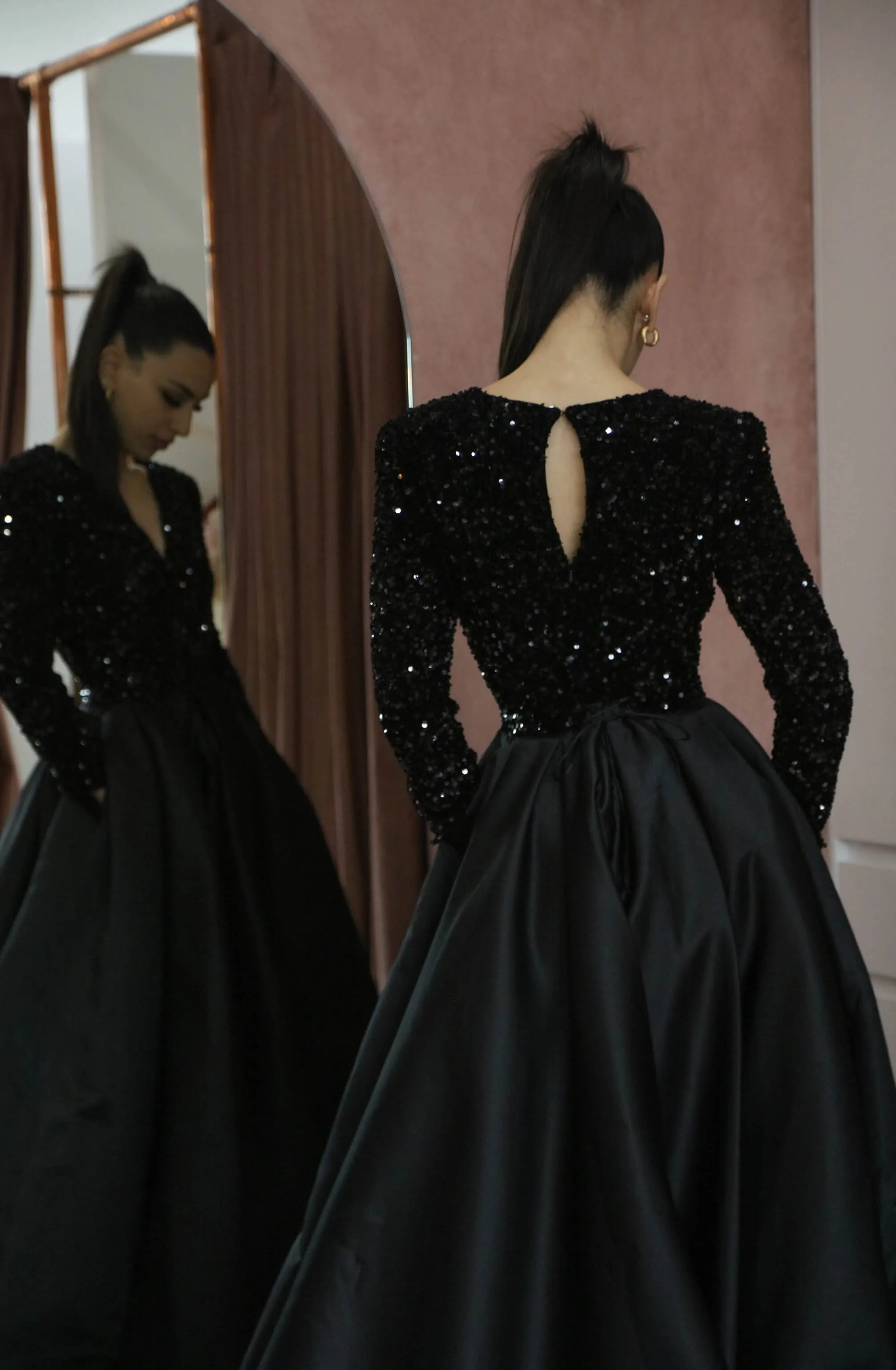 Eminent Black Sequin Gown by Lia Stublla