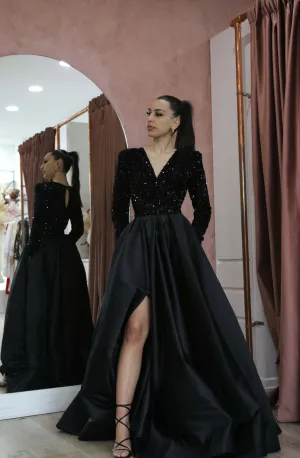 Eminent Black Sequin Gown by Lia Stublla
