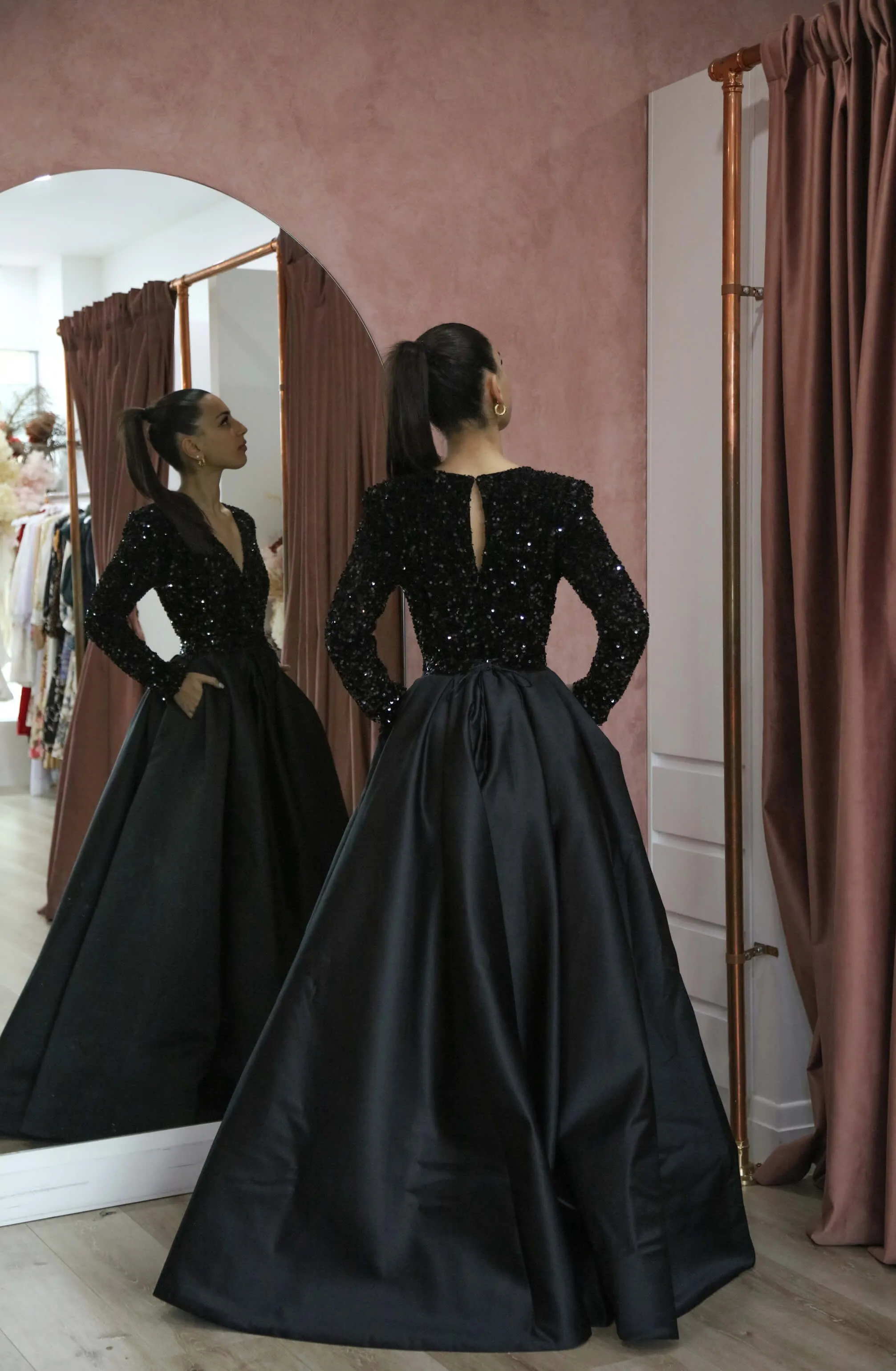 Eminent Black Sequin Gown by Lia Stublla