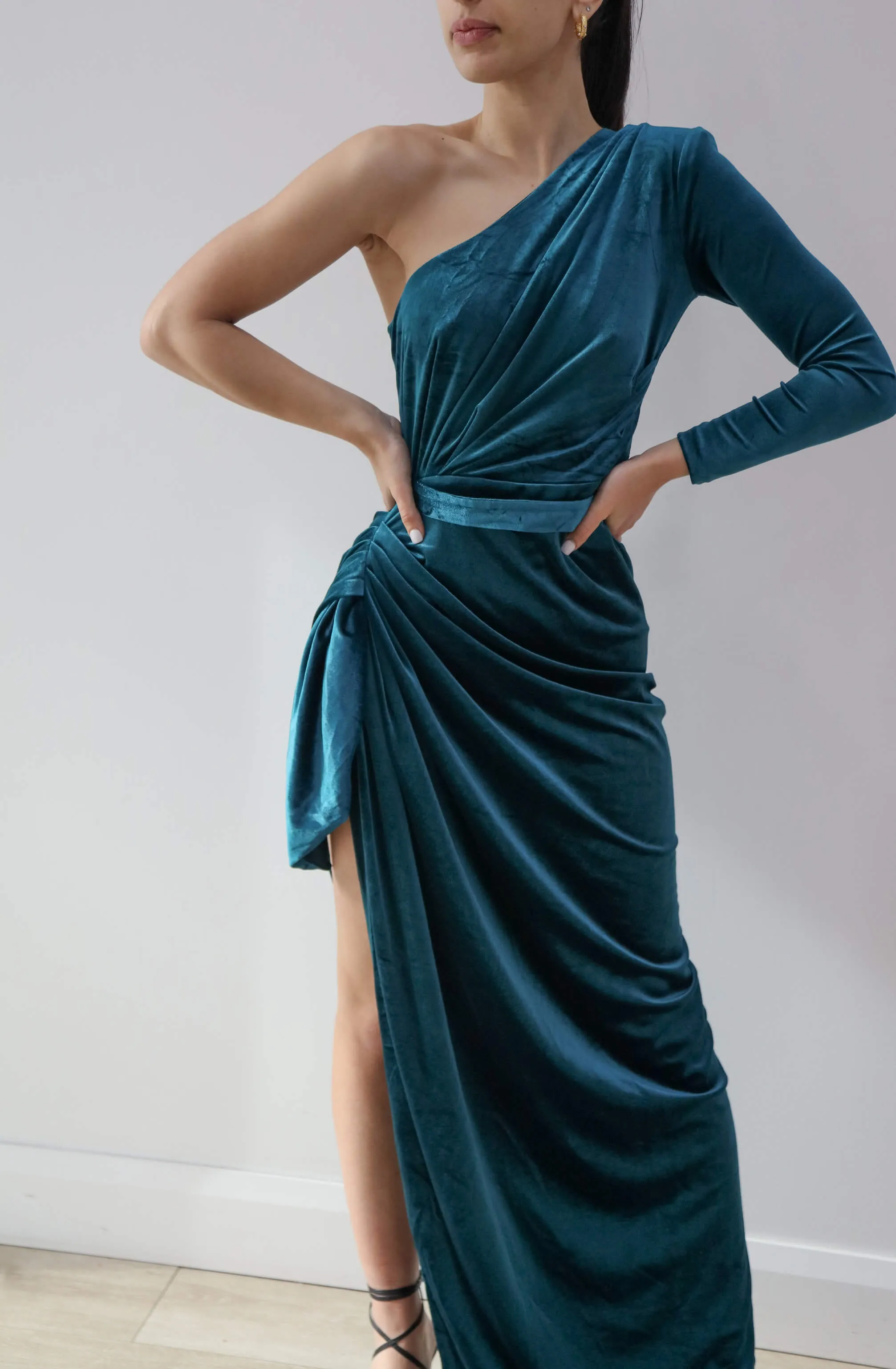 Enigma Teal Velvet Gown by Lia Stublla