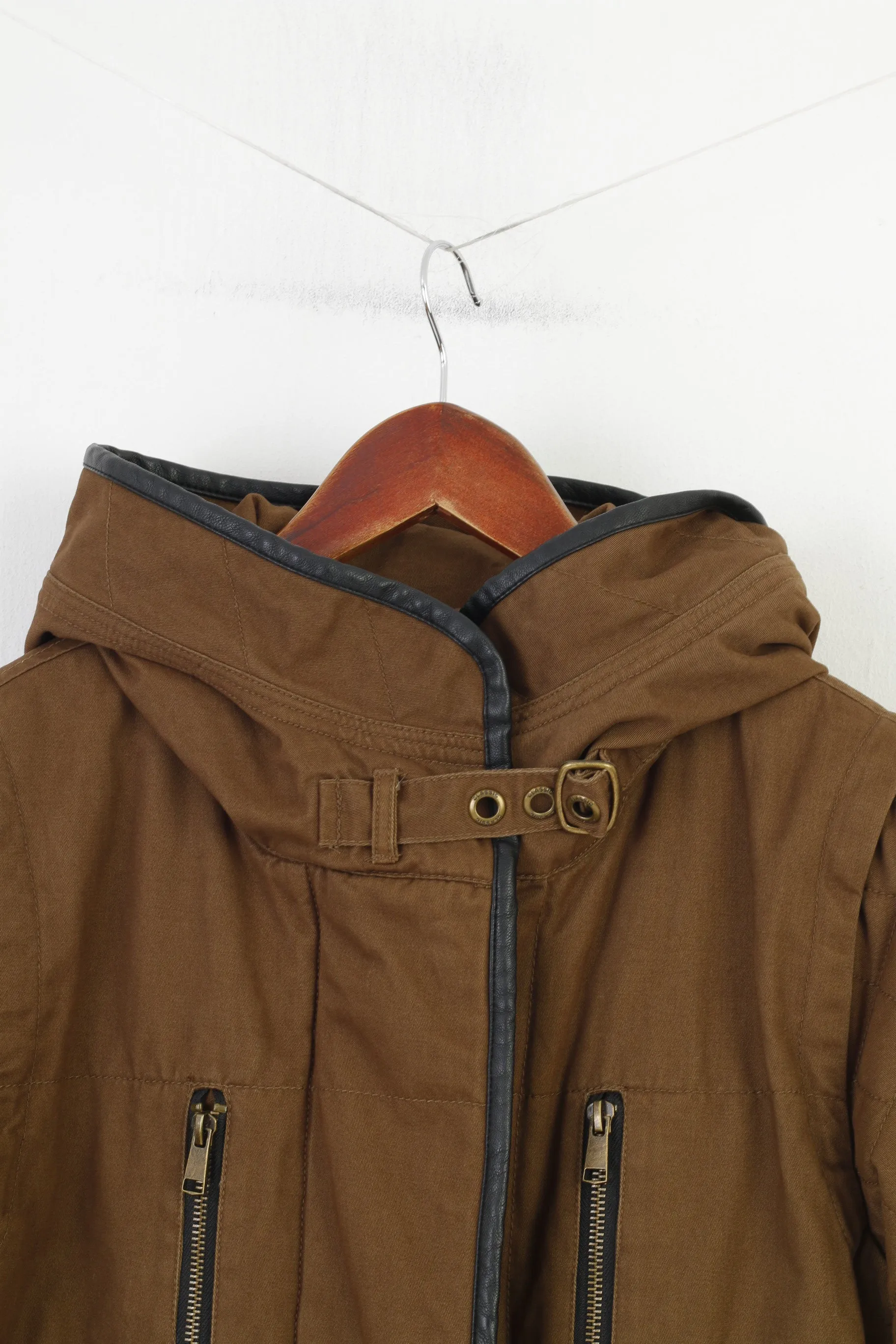 Epister Woman L M Jacket Khaki Padded Full Zipper Hood Winter Pockets Cotton Vintage Top
