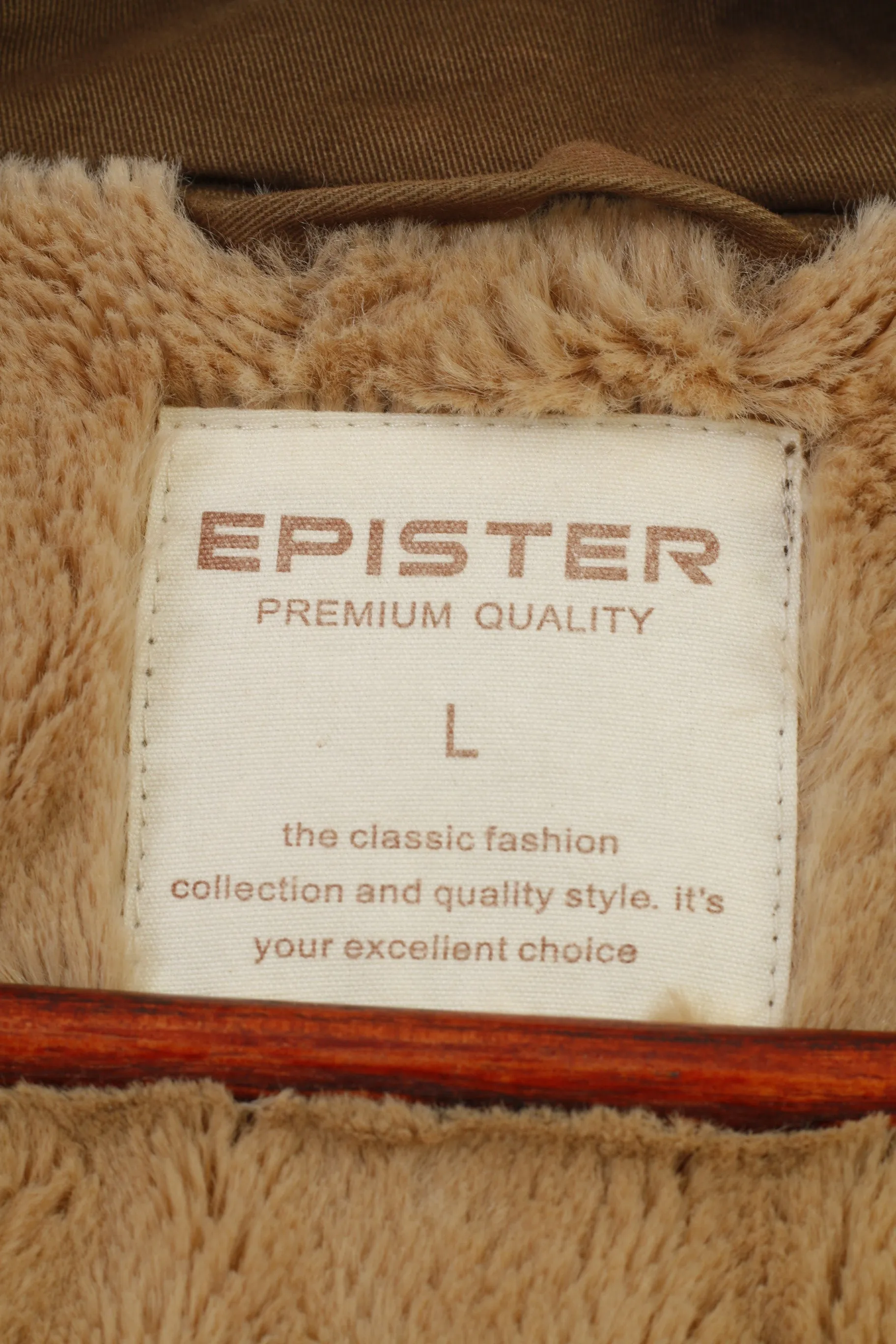 Epister Woman L M Jacket Khaki Padded Full Zipper Hood Winter Pockets Cotton Vintage Top