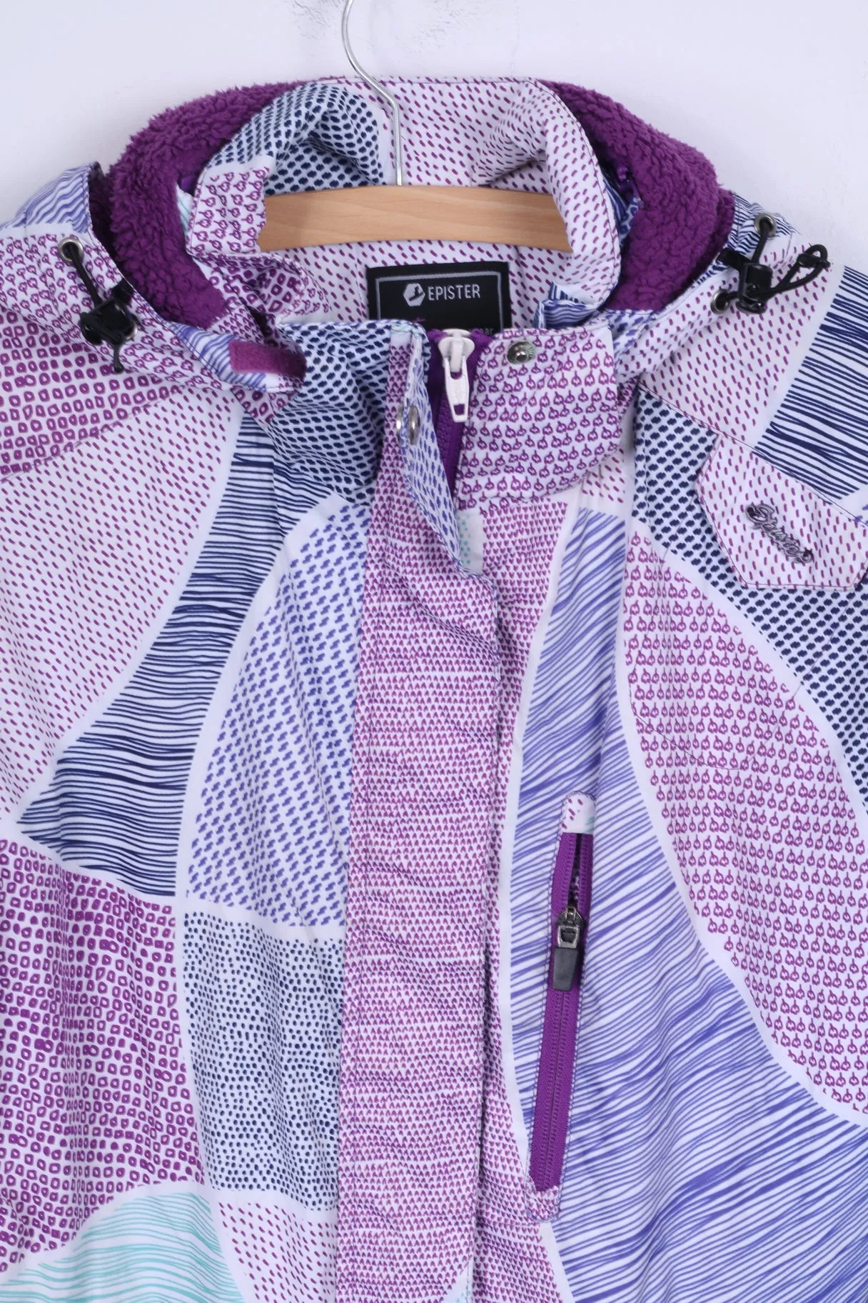 Epister Womens 38 Jacket Warm Printed Hooded Purple Zippered Winter Ski