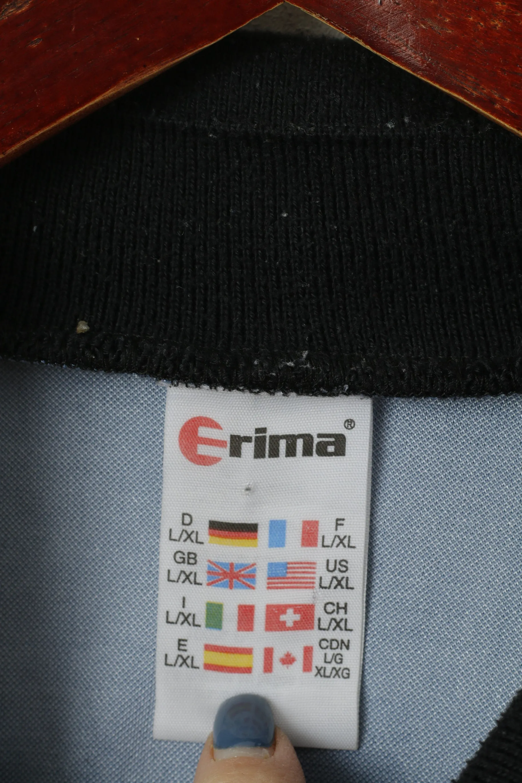 Erima Men L/XL Polo Shirt Blue Vintage Goalkeeper Football Sport FKP #1 Top