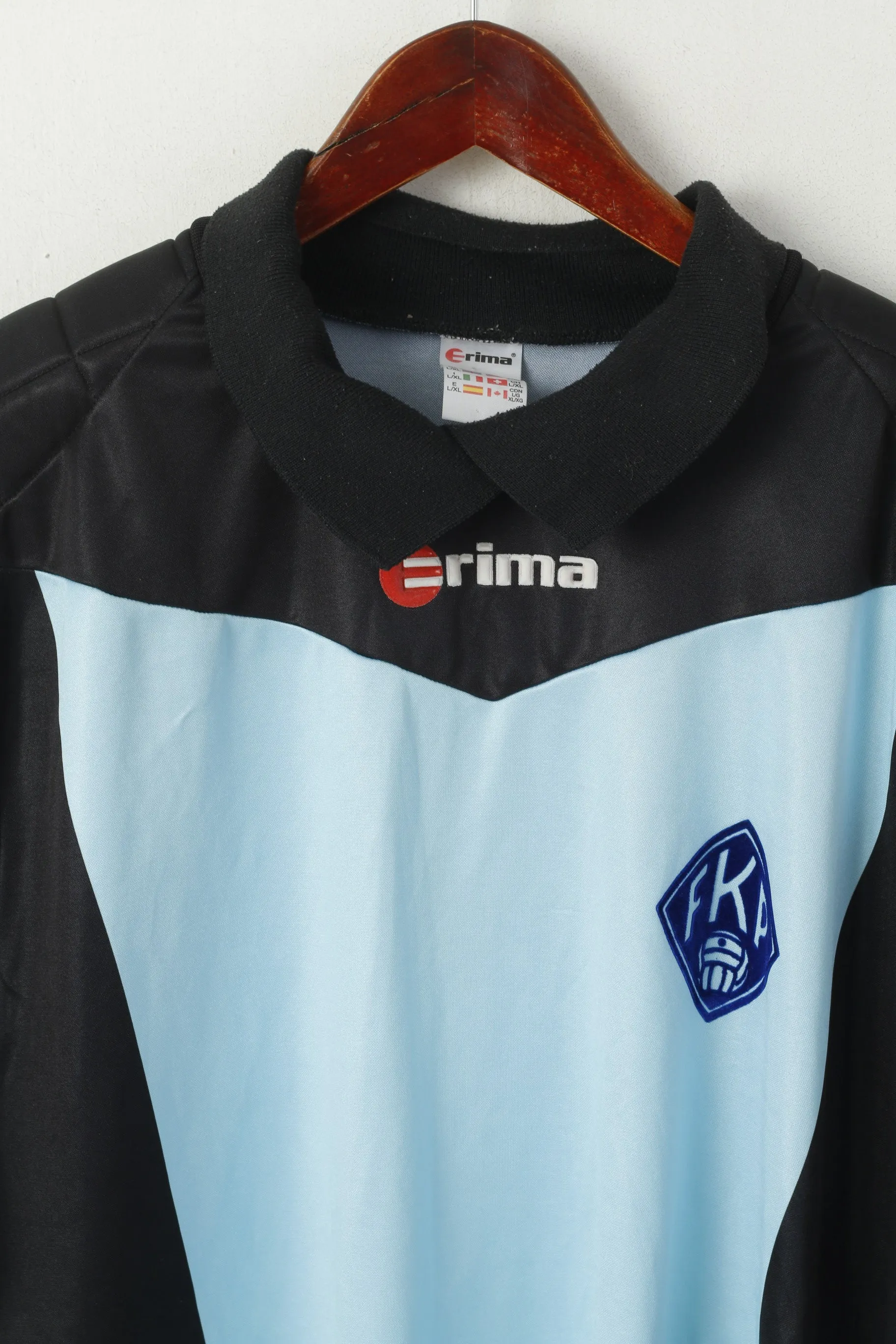 Erima Men L/XL Polo Shirt Blue Vintage Goalkeeper Football Sport FKP #1 Top