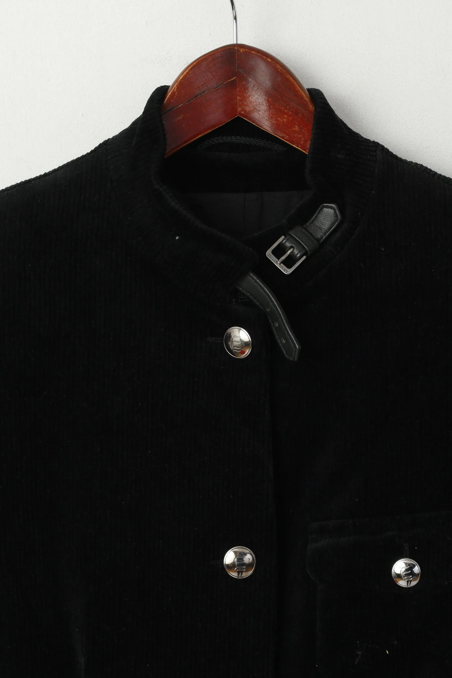 Escada Sport Women 40 M Jacket Black Corduroy Single Breasted Stand Up Collar Blazer