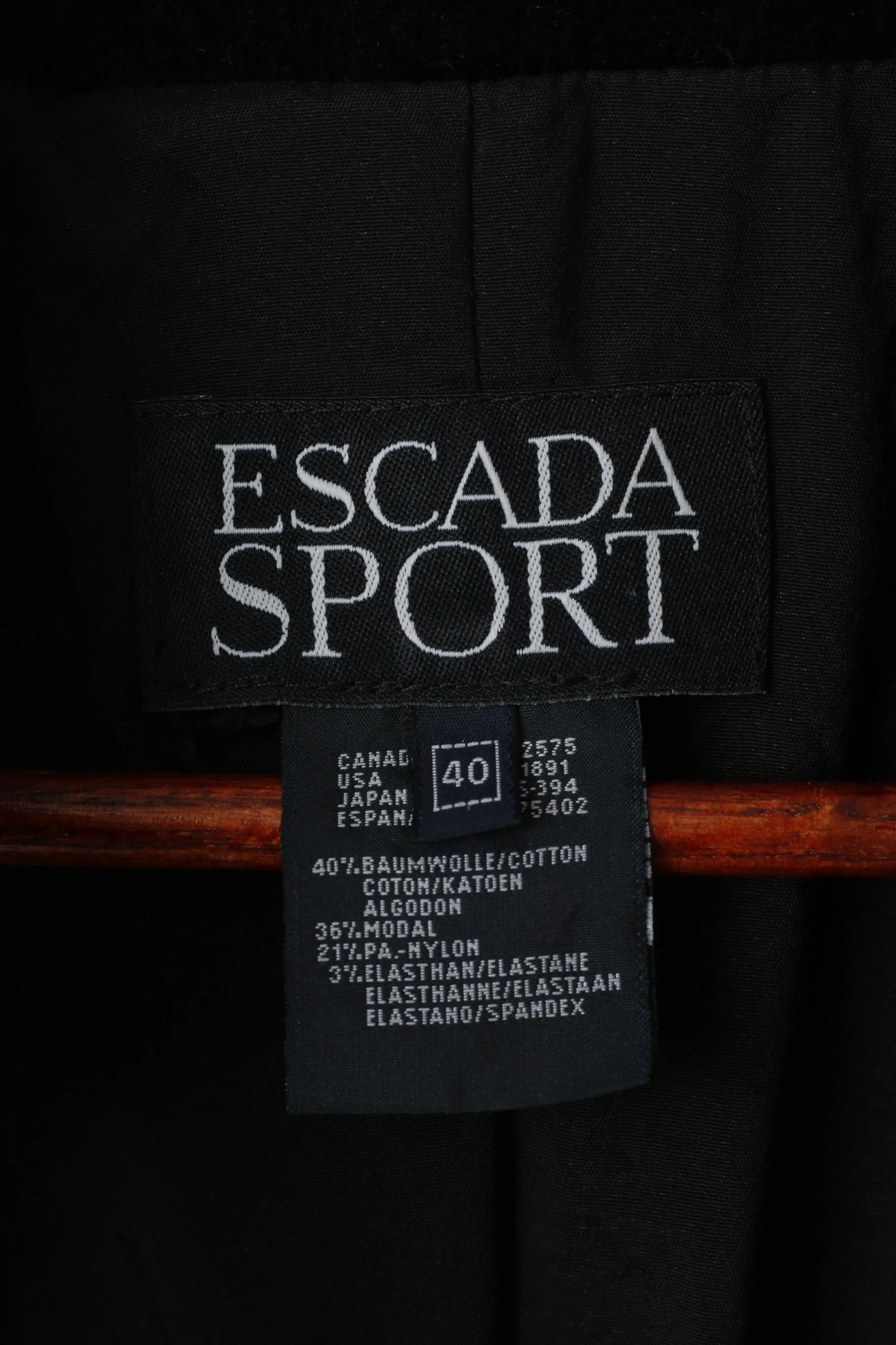 Escada Sport Women 40 M Jacket Black Corduroy Single Breasted Stand Up Collar Blazer
